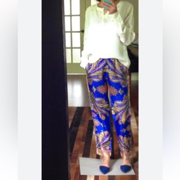 J. Crew Collection Floral Paisley Blue Women's Pants - Picture 1 of 9